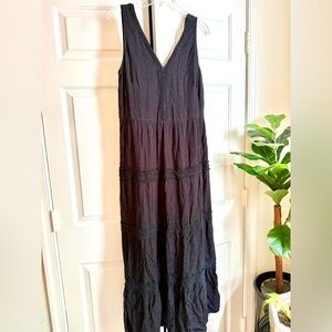 Black Sleeveless Embroidered Boho Maxi Dress sz 8P Whimsigoth Fairy Grunge Punk